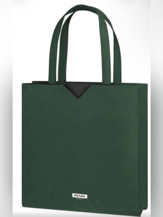 Prada Handbags - Prada Green Nylon Tote Bag with Black Accent and White Logo